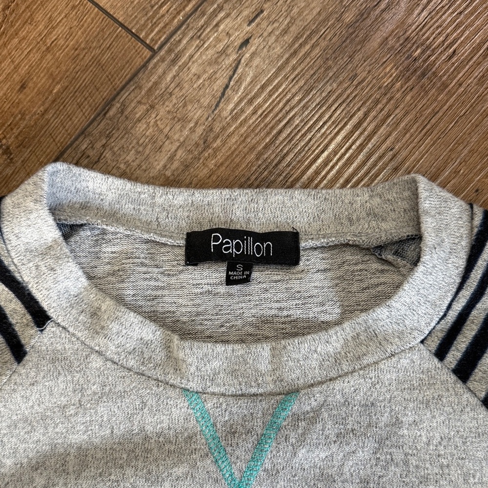 Papillon Blanc Gray Sweatshirt with Striped Accents - Picture 2 of 4